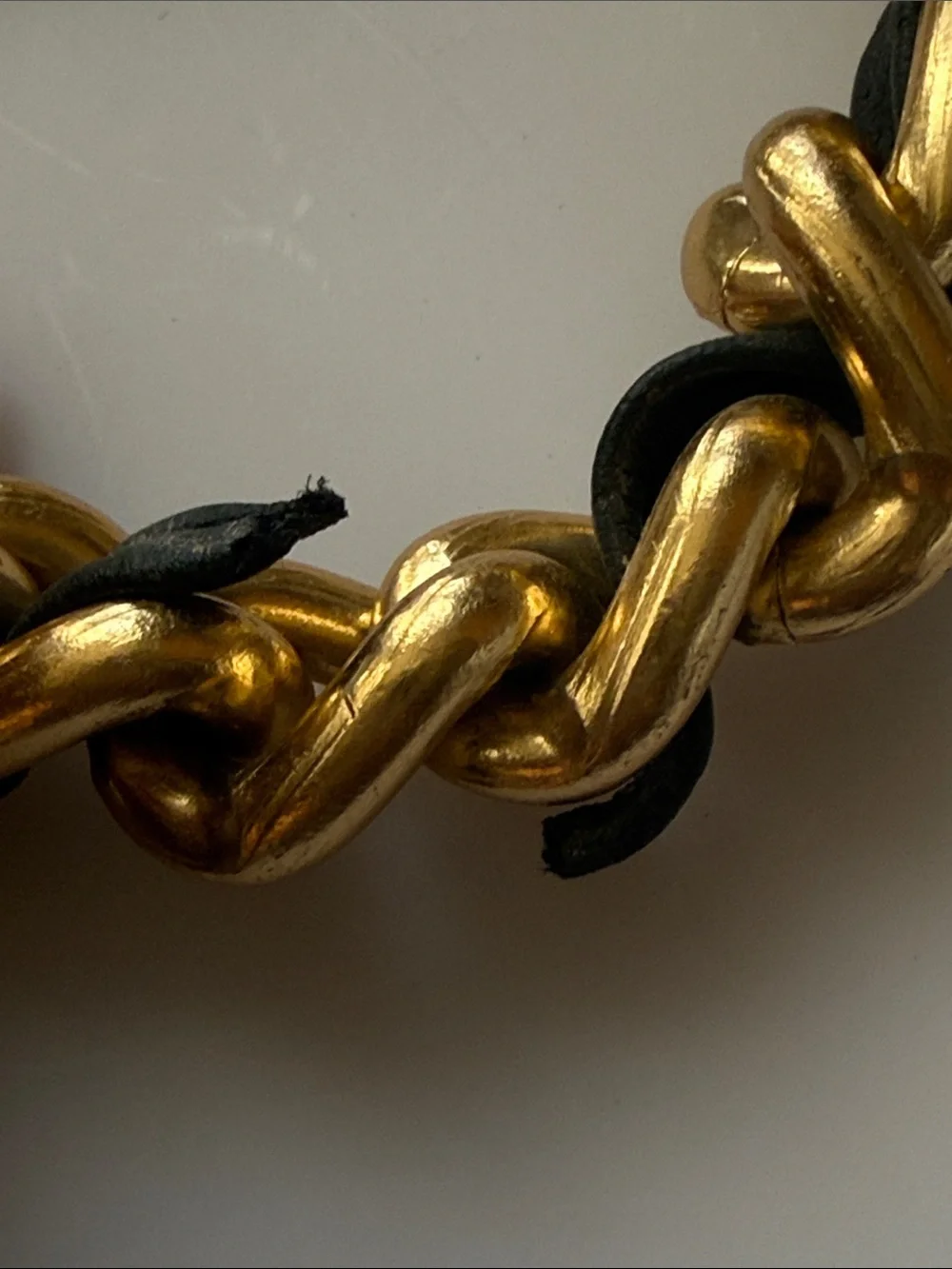 Made in Italy Neiman Marcus Gold-Tone Chain with Black Leather Weave Strap Belt